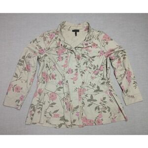 Lane Bryant Women's Floral Utility Jacket Pink Roses Beige Parka 22/24 Plus Size